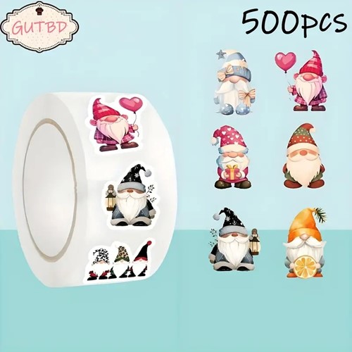Actie 500 Stickers Labels Kerstetiketten Santa, Trol, Gnome   van E 8.99 voor E 6.99 Kerst sluitsticker