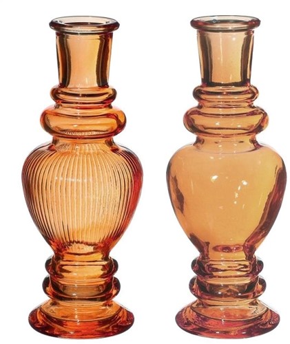 Gekleurd glazen flesje Venice vaasje,kandelaar Amber  / stuk Venice bottle 15.5 cm hoog Ø5.7 cm diameter
