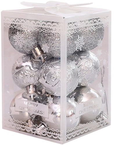 Decoratieve kerstboomballen 4cm doos 12 stuks Zilver mooi assortiment ornament Onbreekbare kerstballen