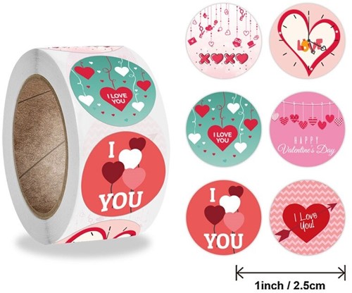 500 Stickers Labels Rol Thema: Happy, Love, Valentine rol etiketten met verschillende soorten