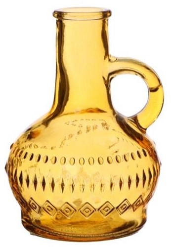 Gekleurd glazen flesje, vaasje, Lille Oker Ocre / stuk Lille clear bottle h.10 Ø7cm
