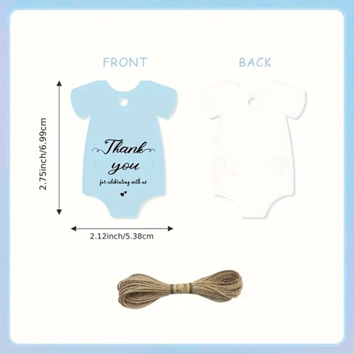 Bloemenkaartjes Thank you for Celebrating with us Blauw Baby Rompertje set 50st cadeaulabels met touwtje