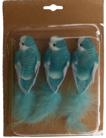 Prachtige Vogeltjes op clip 5.5x4.5x17cm 3pc  BLAUW parkietachtige vogeltjes