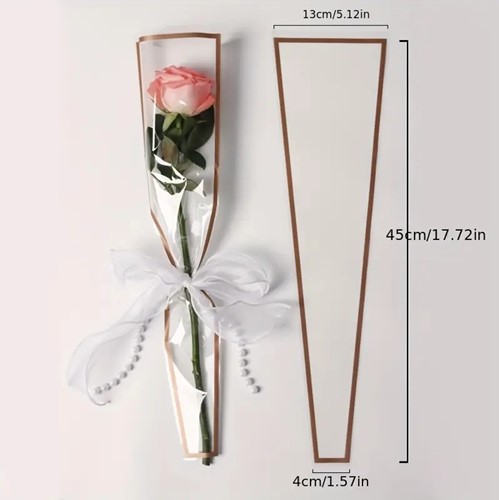 Hoes voor enkele bloem(en) Wit met gouden streepje +/- 20 st Valentijngift, excl decoraties  