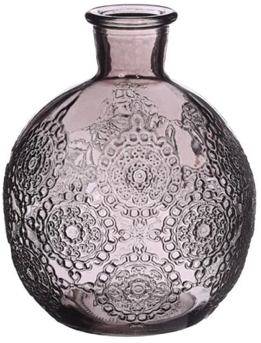 Gekleurd glazen flesje Bologna vaasje,kandelaar Soft Grey  / stuk Bologna bottle 12 cm hoog Ø 9.5cm diameter