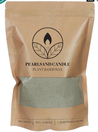 Burning Candle Kaarsenzand & Pearl Sand 400g Light green incl 4 lonten +/- 50 branduren