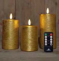 LEDkaarsen Candle Rustiek GOLD Goud Anna's Collection LED kaars 3D Flame Wax  met afstandsbediening 7,5x10/12,5/15 cm  / 3 stuks Ledcandle voor bloemschikken en decoratie