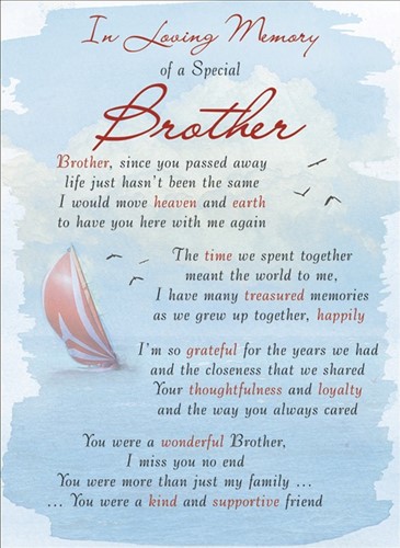 Rouwkaart herdenkingskaart In loving memory of a SPECIAL BROTHER Geplastificeerd 16.5 X 12cm