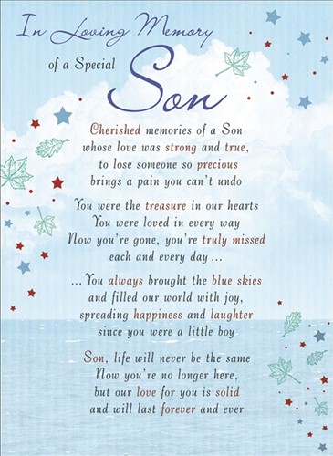 Rouwkaart herdenkingskaart In loving memory of a SPECIAL SON Geplastificeerd 16.5 X 12cm