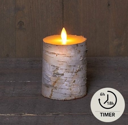 LEDkaarsen Anna's Collection LED kaars  BERKENSCHORS WIT BEWEGENDE VLAM 7,5X10CM 3XAAA/TIMER 3D Moving Flame Wax Candle  Ledcandle voor bloemschikken en decoratie