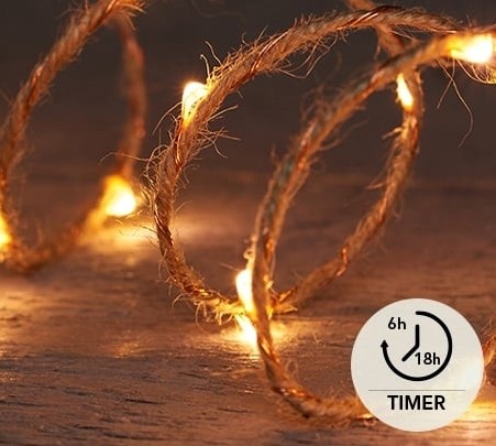JUTE 40LED/2M CLASSIC 6/18H TIMER 2XAA leuk jutetouw met lampjes