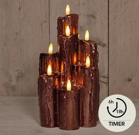 Actie LEDkaarsen Anna's Collection Brons Wax dripped Druipkaarsenset Met Timer 15.5*25.5cm / 7 stuks Wax Candle  Ledcandle voor bloemschikken en decoratie