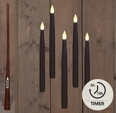 Actie LEDkaarsen Anna's Collection ZWART Floating Candle Magic met Timer candle Drip SET 5 Zwevende kaarsen 5 stuks 27cm en een toverstaf