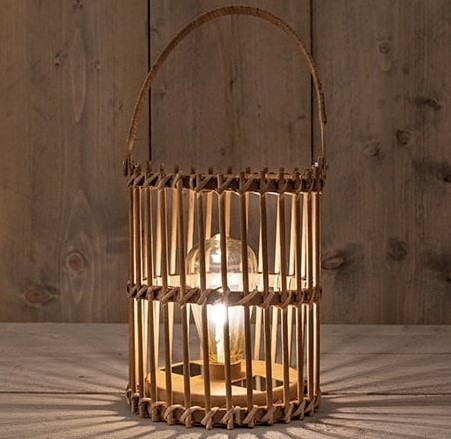 Solar Lantern Windlicht Anna's Collection BAMBOE NATUREL MET RETRO LAMP 17X22CM Ledcandle voor bloemschikken en decoratie