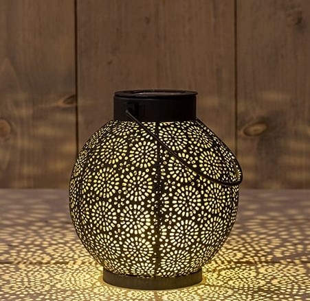 Actie Solar Lantern Windlicht Anna's Collection METAAL ZWART 14X16CM/1LED WARM WIT Ledcandle voor bloemschikken en decoratie