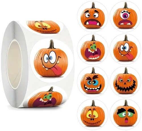 500 Stickers Labels Rol Halloween pompoen rol etiketten