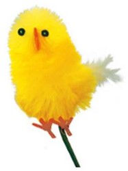 Chenille grotere kuikens geel 5x4,5cm  doos 24 stuks Chenille kuikentjes