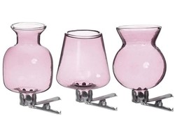 Gekleurd glazen flesje Clipper Roze  Set van 3 flesje met clip