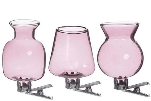 Gekleurd glazen flesje Clipper Roze  Set van 3 flesje met clip