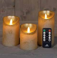 LEDkaarsen Rustiek Goud Anna's Collection LED kaars 3D Flame Wax Candle met afstandsbediening 7,5x10/12,5/15 cm  / 3 stuks Ledcandle voor bloemschikken en decoratie