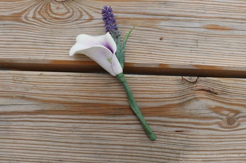 Corsage Maatwerk Calla Wit en Paars +Lavendel José Corsage
