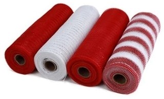 Decomesh Deco mesh Metalic voor kransen en inpakken SET van 4 Rood Wit en Rood Wit gestreept Decomesh