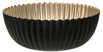 Bowl Schaal met ribbels Zwart met Goud 20*7.5 cm schaal, fruitschaal