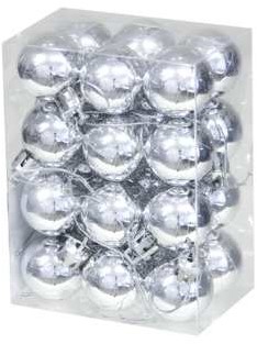 Actie Kerstballen 3cm. 24 stuks Zilver glanzend kunststof onbreekbaar