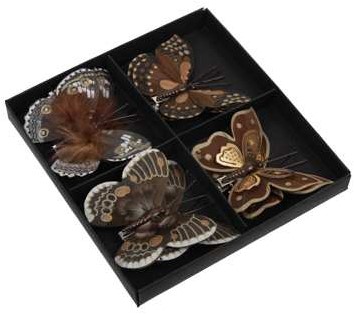 Vlinders Bruine tinten vlinders met clip 8 cm Pak 8 st voor bloemschikken, bruiloft, kerstboom, corsage en decoratie