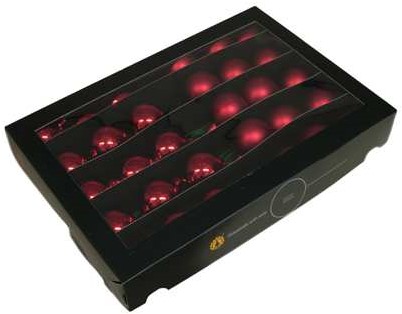 Kerstballen 5 cm. op LANGE draad Red combi Rood glans en mat doos 30st doos kerstballen