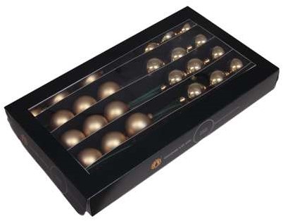 Kerstballen 4 cm. op LANGE draad Bright Gold Licht Goud combi mat glas doos 30st doos kerstballen