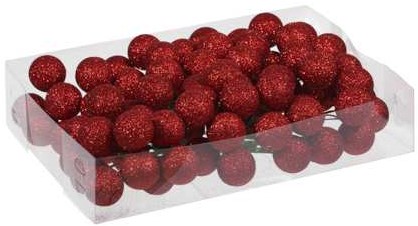 GlitterKerstballen 30 mm 10*8 doosje Rood Glitterkerstballetjes