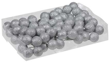 GlitterKerstballen 30 mm 10*8 doosje Zilver Glitterkerstballetjes