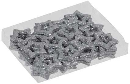 Glittersterren  Open sterren 48 glitterstars Zilver 3.5 cm Glitterkerststerren  