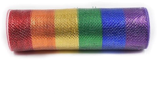 Decomesh Deco mesh Metalic voor kransen en inpakken Regenboog Rainbow Decomesh 26 cm br 10 yard/9 m