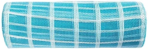 Decomesh Deco mesh voor kransen en inpakken Blauw wit raster rol Decomesh