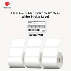 Thermische labels, WIT 50*80mm Stickers Labels Thermal Phomemo M110. M220, M221 / rol 100 labels om zelf foto, tekst, afbeeldingen op te printen