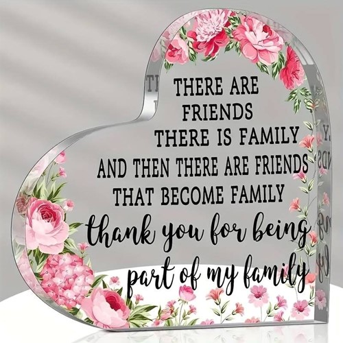 Hart van Epoxy met Bloemen There are friends, there is family 10*1 cm Gift, geschenk, cadeau, herinnering