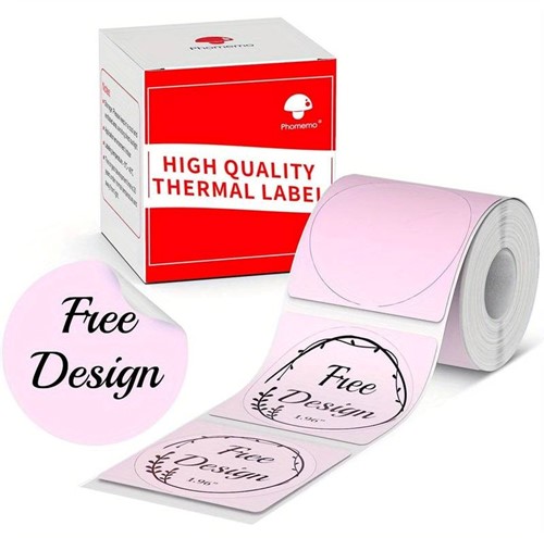 Thermische labels, ROZE ROND 50mm Stickers Labels Thermal voor diverse printers/ rol 200 labels M110/M110S/M120/M200/M220/M221   om zelf foto, tekst, afbeeldingen op te printen