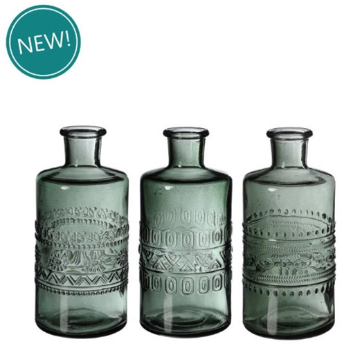 Gekleurd glazen flesje Porto Dark Green  / stuk Porto bottle Ø7,5 h.14,5 cm
