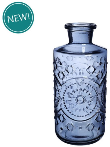 Gekleurd glazen fles Berlin Dark Blue  / stuk Grotere fles ook voor olielamp bottle Ø9cm  h. 21 cm