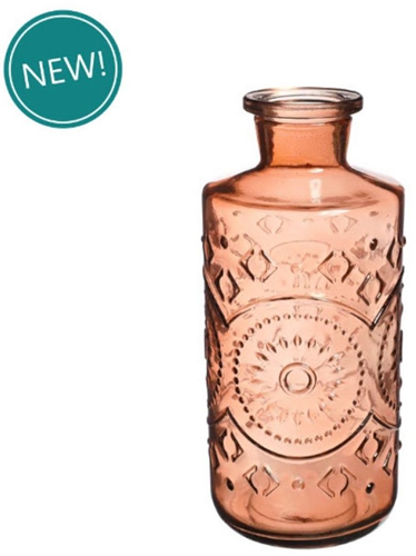 Gekleurd glazen fles Berlin Mahogany  / stuk Grotere fles ook voor olielamp bottle Ø9cm  h. 21 cm