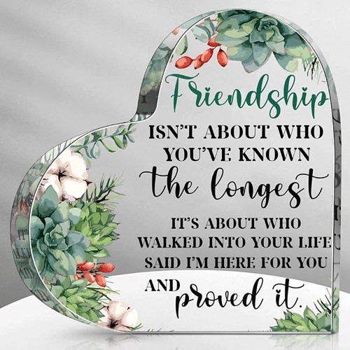 Hart van Epoxy met Bloemen Friendship isn't about who you've known 10*1 cm Gift, geschenk, cadeau, herinnering