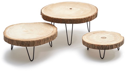 Boomstam schijf met pootjes Wood base with iron legs 30 cm. Woodslice plate ±30x30x3cm on feet