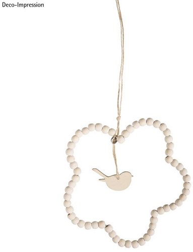 Draad BLOEM met houten kralen, 14cm. °, om te hangen Compleet