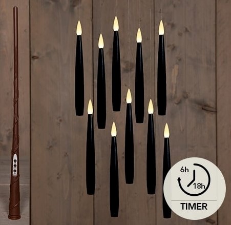 Actie SET 10 LEDkaarsen Anna's Collection ZWART Floating Candle Magic  met Timer candle  Zwevende kaarsen 10 stuks 15cm en een toverstaf