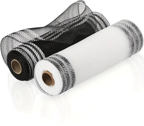 Decomesh Deco mesh Metalic voor kransen en inpakken SET van Zwart/wit & Wit/zwart Decomesh