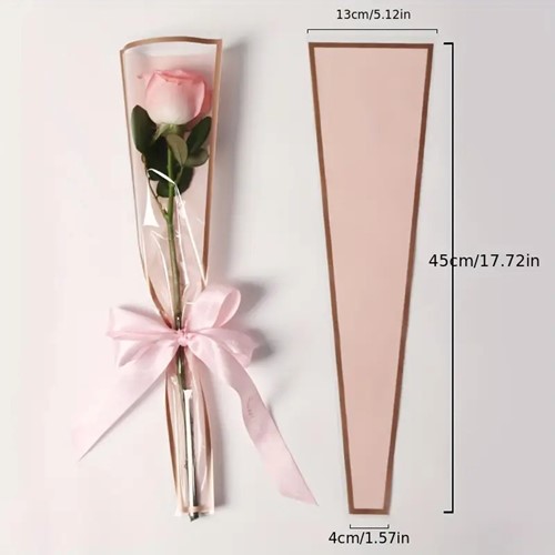 Hoes voor enkele bloem(en) Roze met gouden streepje +/- 20 st Valentijngift, excl decoraties  