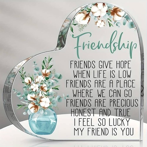 Hart van Epoxy met Bloem en decoratie Friendship 10*1 cm Gift, geschenk, cadeau, herinnering