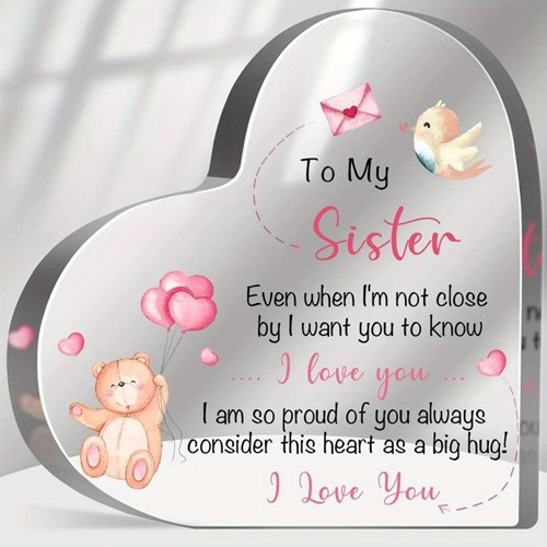 Hart van Epoxy met Decoratie To my Sister 10*1 cm Gift, geschenk, cadeau, herinnering